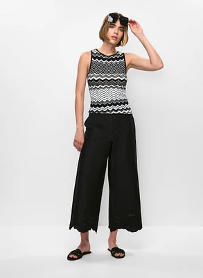 Zigzag Knit Top & Embroidered Cropped Pants