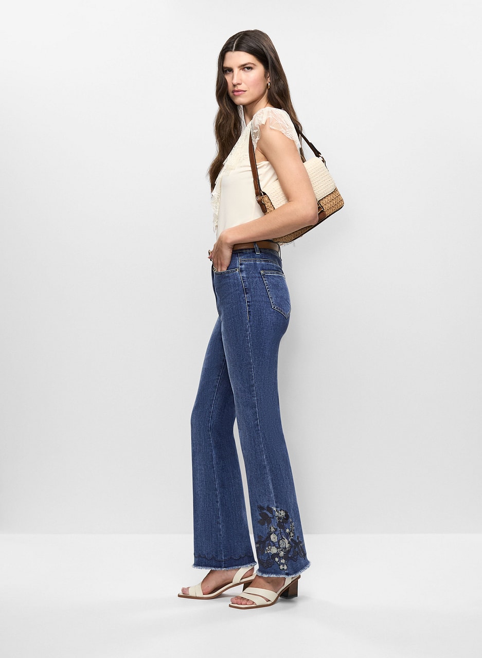 Embroidered Hem Flare Leg Jeans