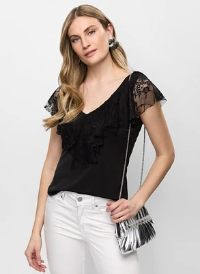 Lace Ruffle V-Neck Top