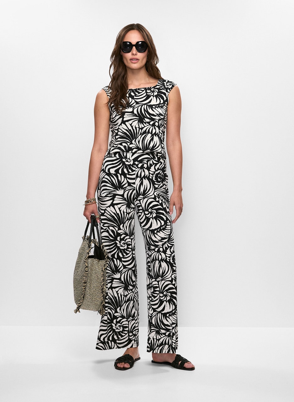 Graphic Floral Print Top & Wide Leg Pants