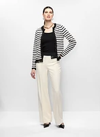 Fringe-Trimmed Striped Cardigan & Flare Leg Pants