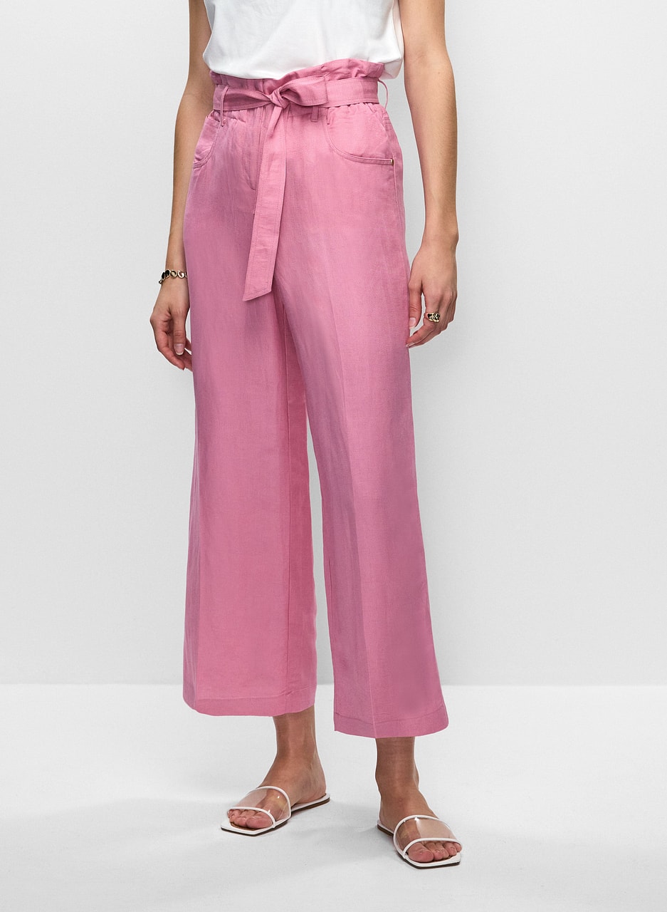 Linen-Blend Cropped Pants