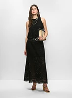 Sleeveless Eyelet Blouse & Tiered Eyelet Maxi Skirt