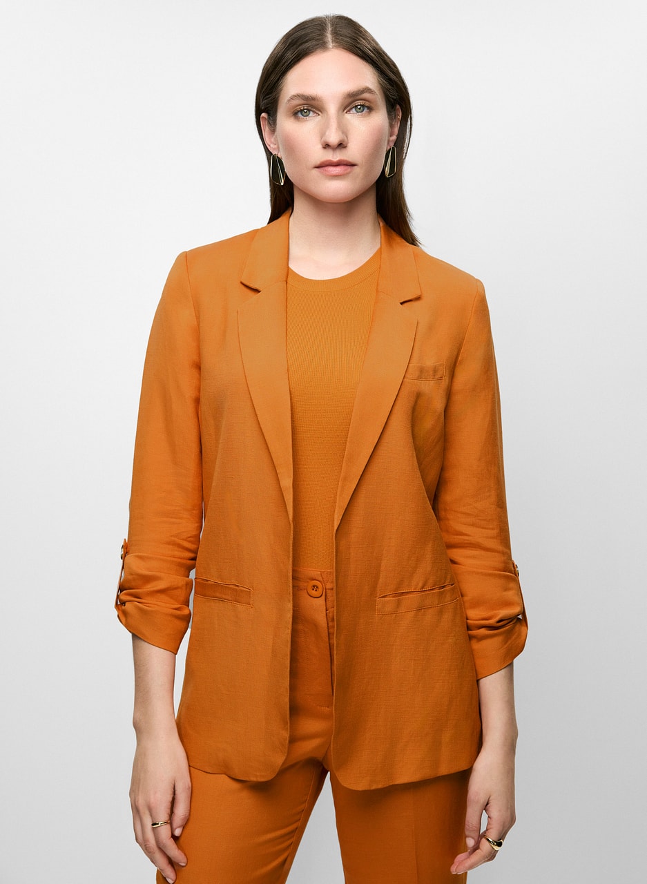 Rolled Sleeve Linen-Blend Blazer