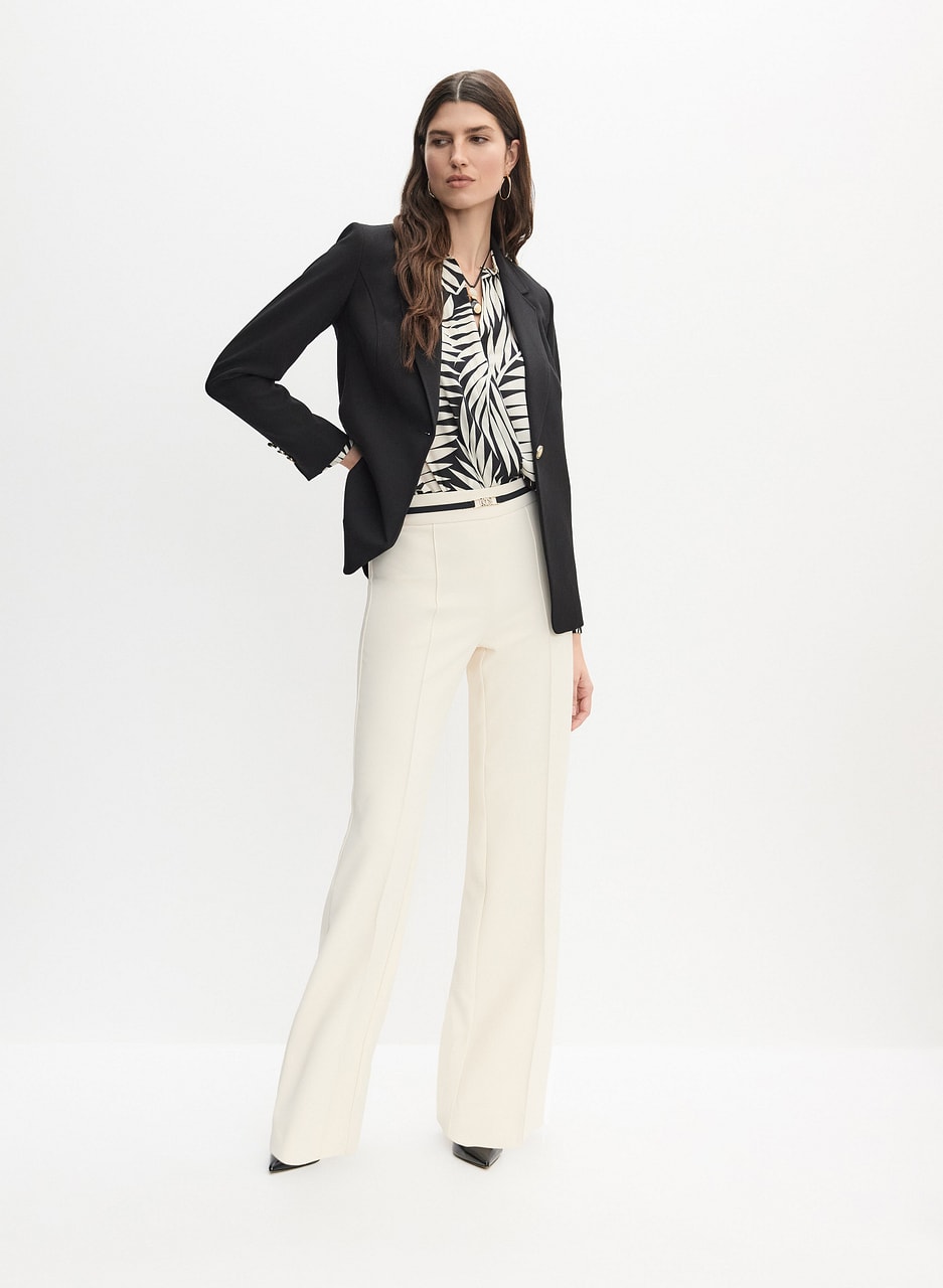 Embossed Button Blazer & Contrast Belt Trouser Pants