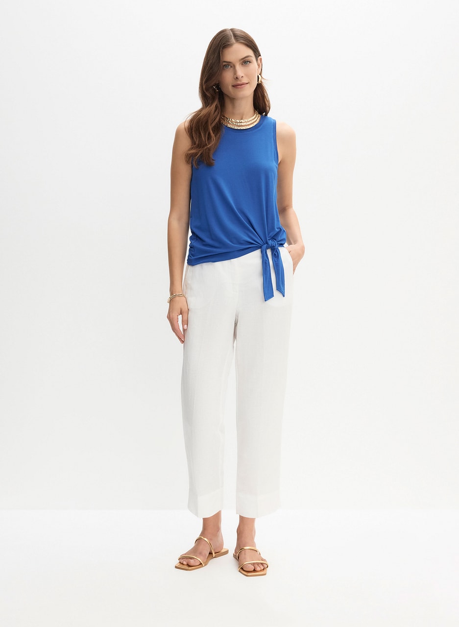 Tie-Hem Tank Top & Linen Blend Capri Pants