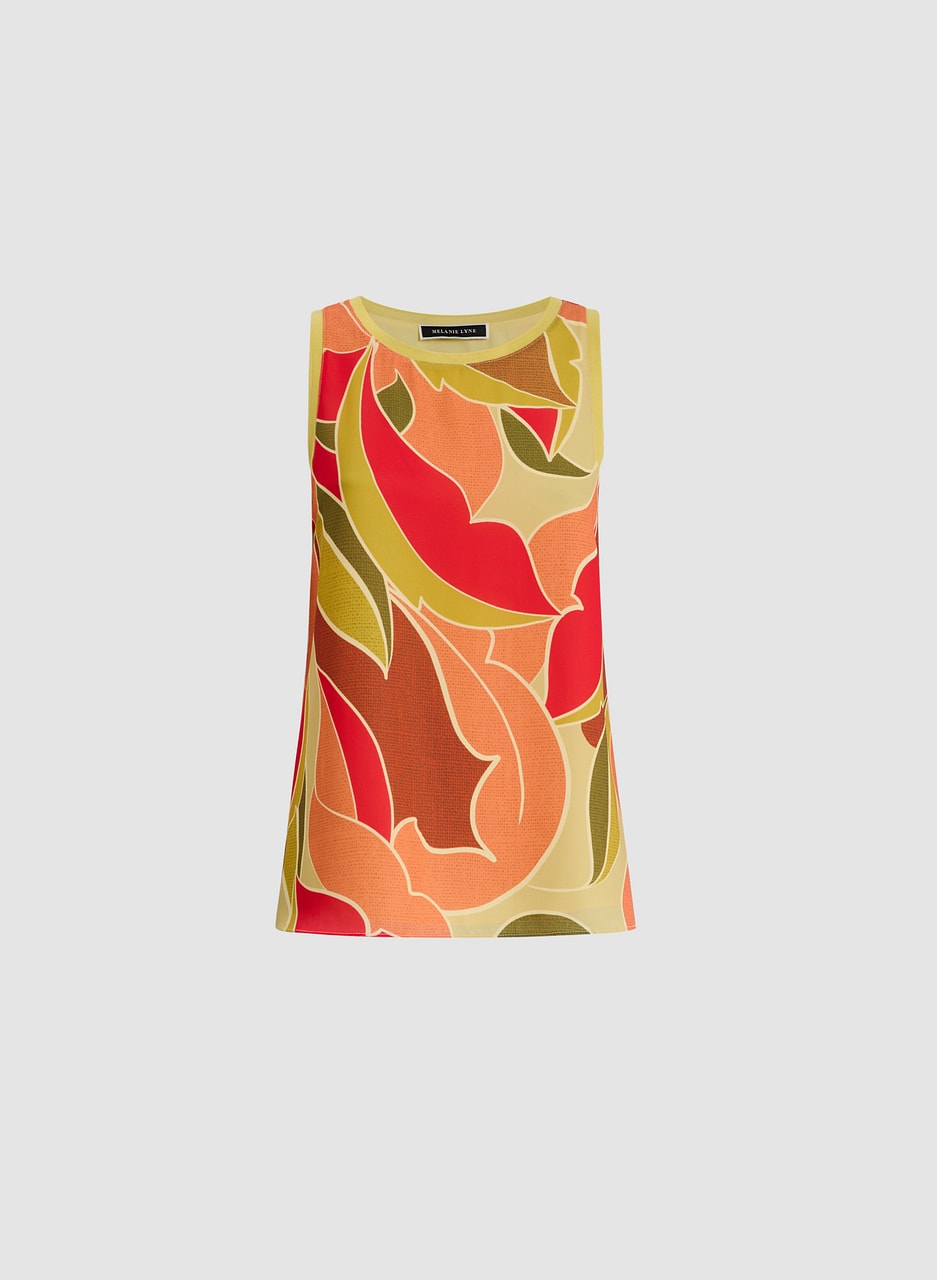 Sleeveless Abstract Leaf Print Blouse