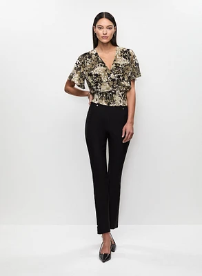 Faux Wrap Blouse & Slim Leg Pants