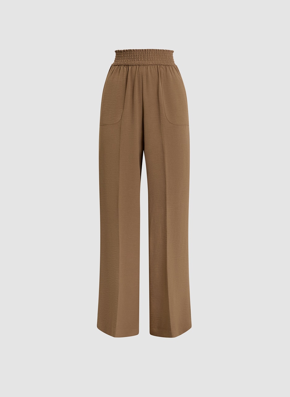 Shirred Waist Wide-Leg Pants