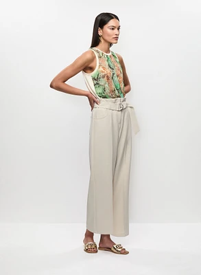 Snake Print Top & High-Rise Belted Pants