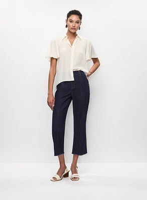 Crepe Blouse & Fringed Hem Flare Leg Jeans