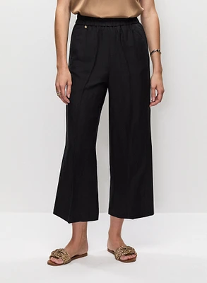 Pull-On Linen-Blend Culotte Pants