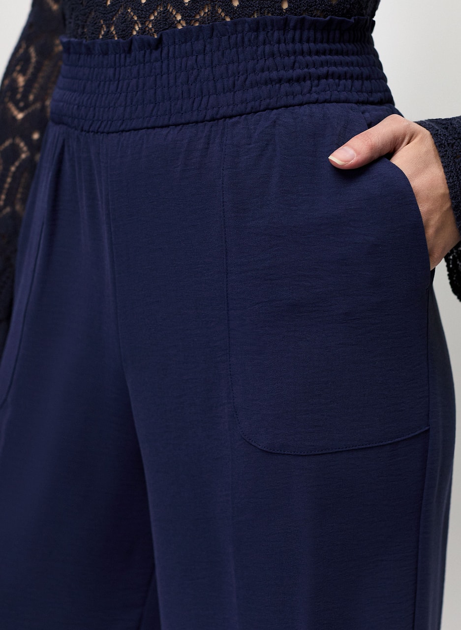 Shirred Waist Wide-Leg Pants