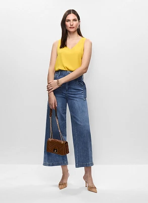 Essential Sleeveless V-Neck Blouse & Belted Culotte Jeans