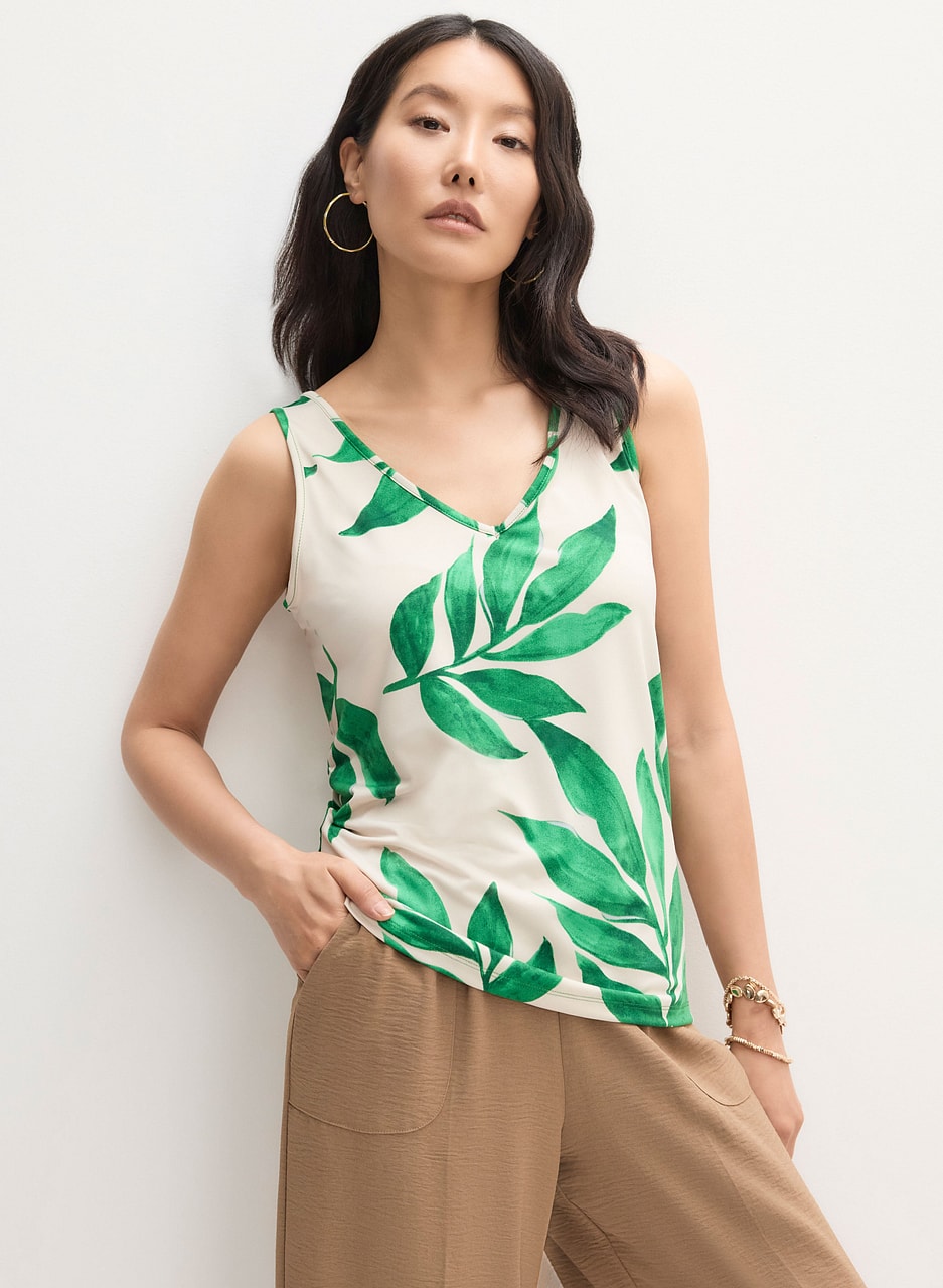 Sleeveless Leaf Print T-Shirt