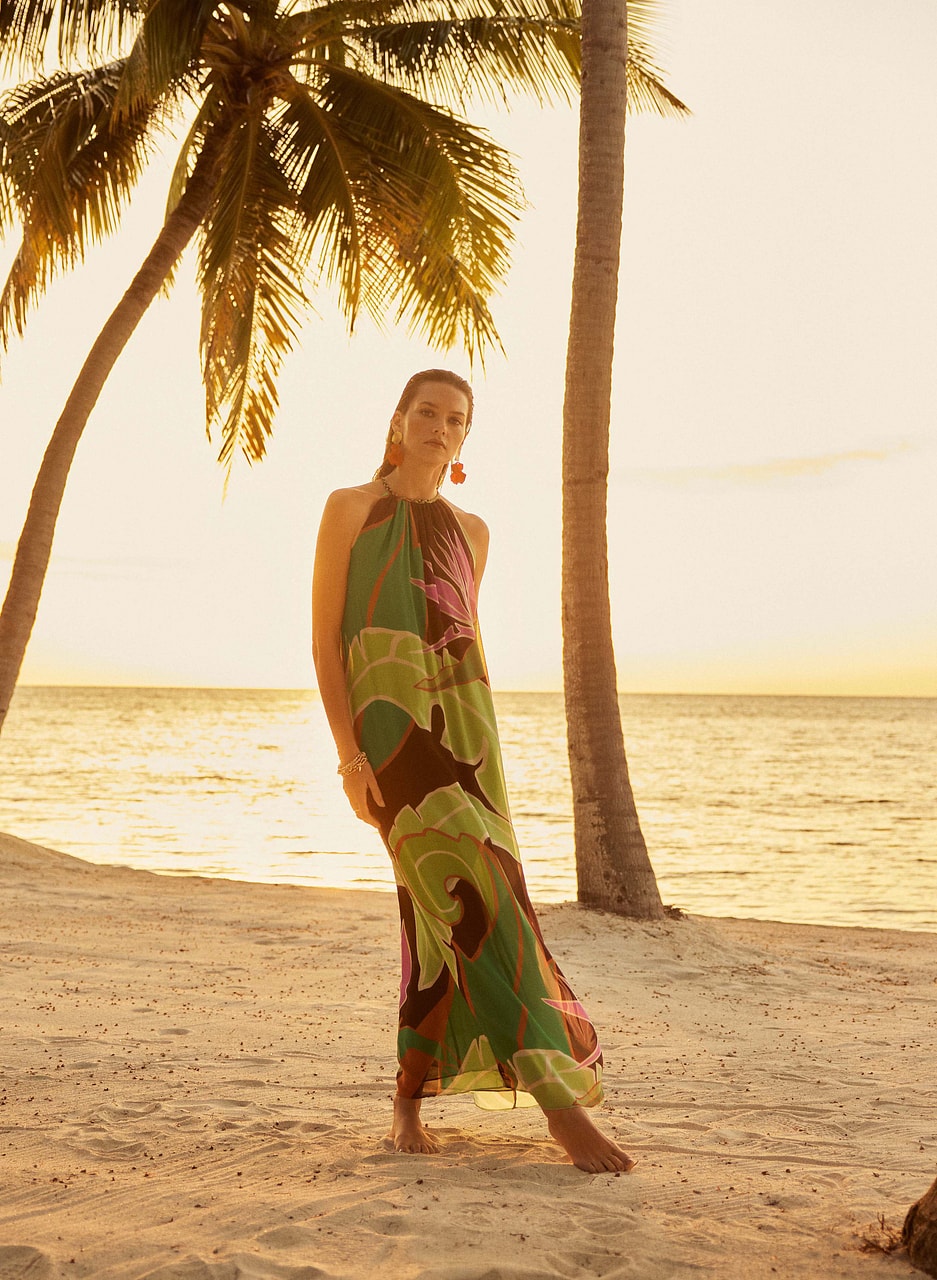 Graphic Palm Print Maxi Dress