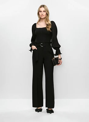 Square Neck Top & Belted Wide Leg Pants