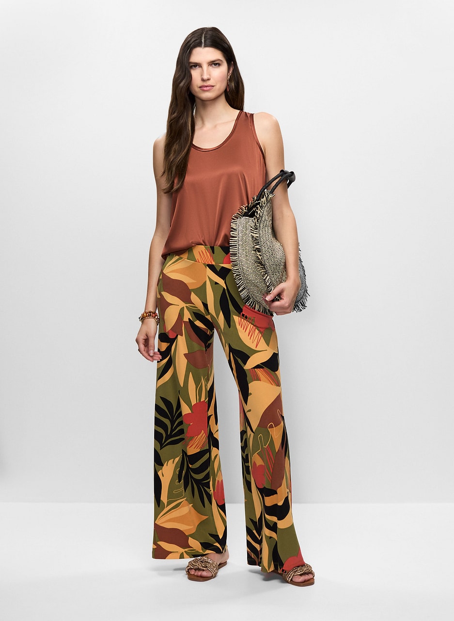 Tropical Print Flare Leg Pants