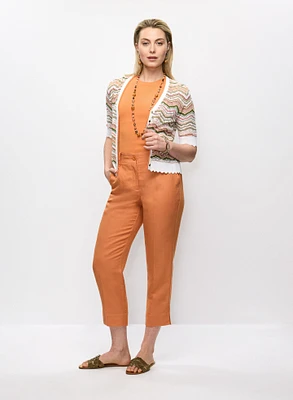 Multicolour Short Sleeve Cardigan & Linen Blend Capri Pants