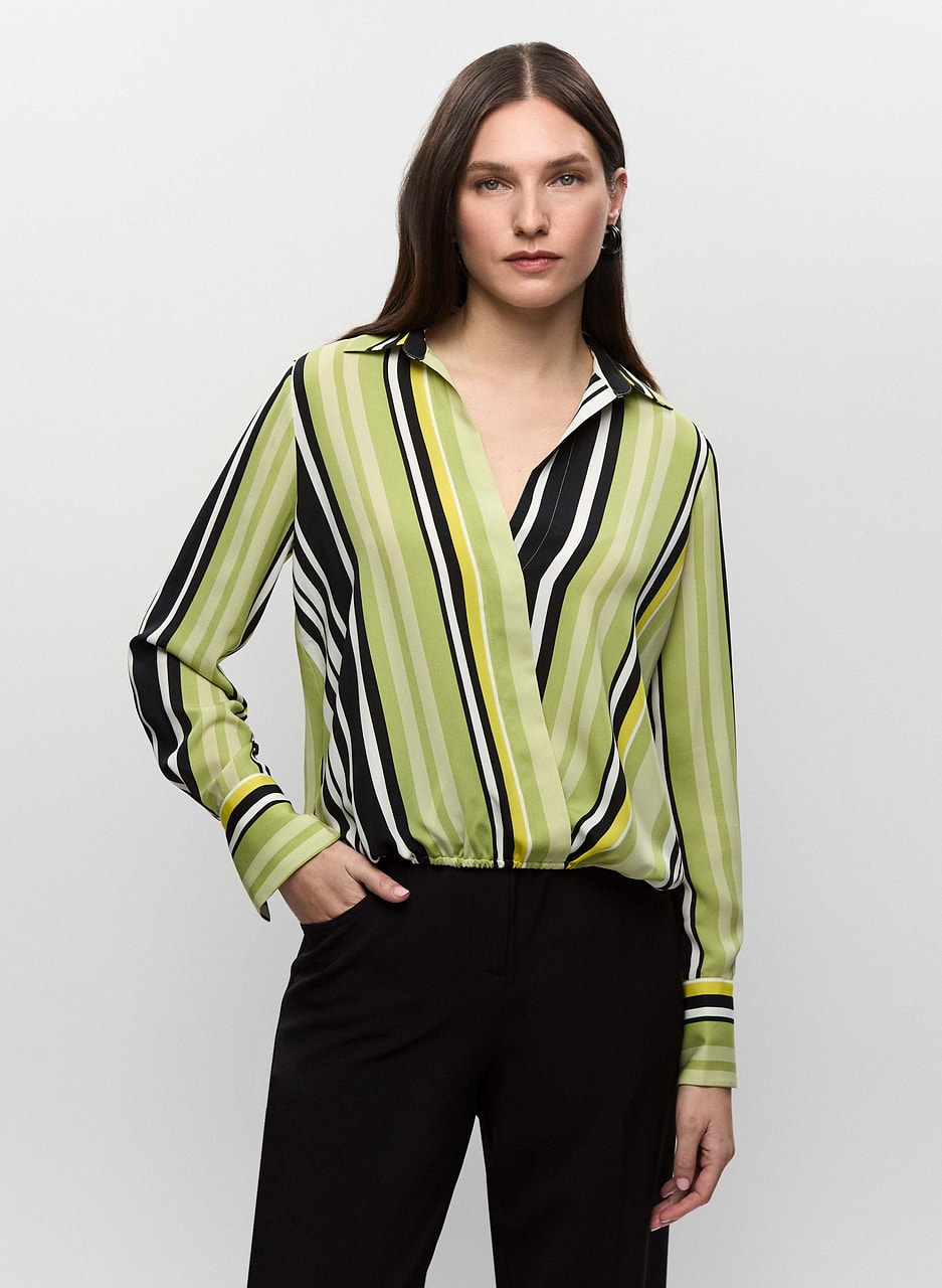 Striped Wrap-Style Blouse