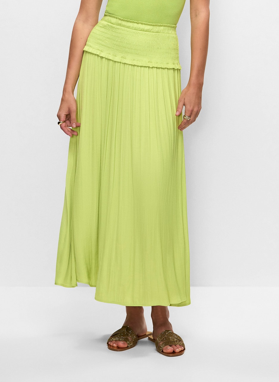 Shirred Waist Satin Maxi Skirt