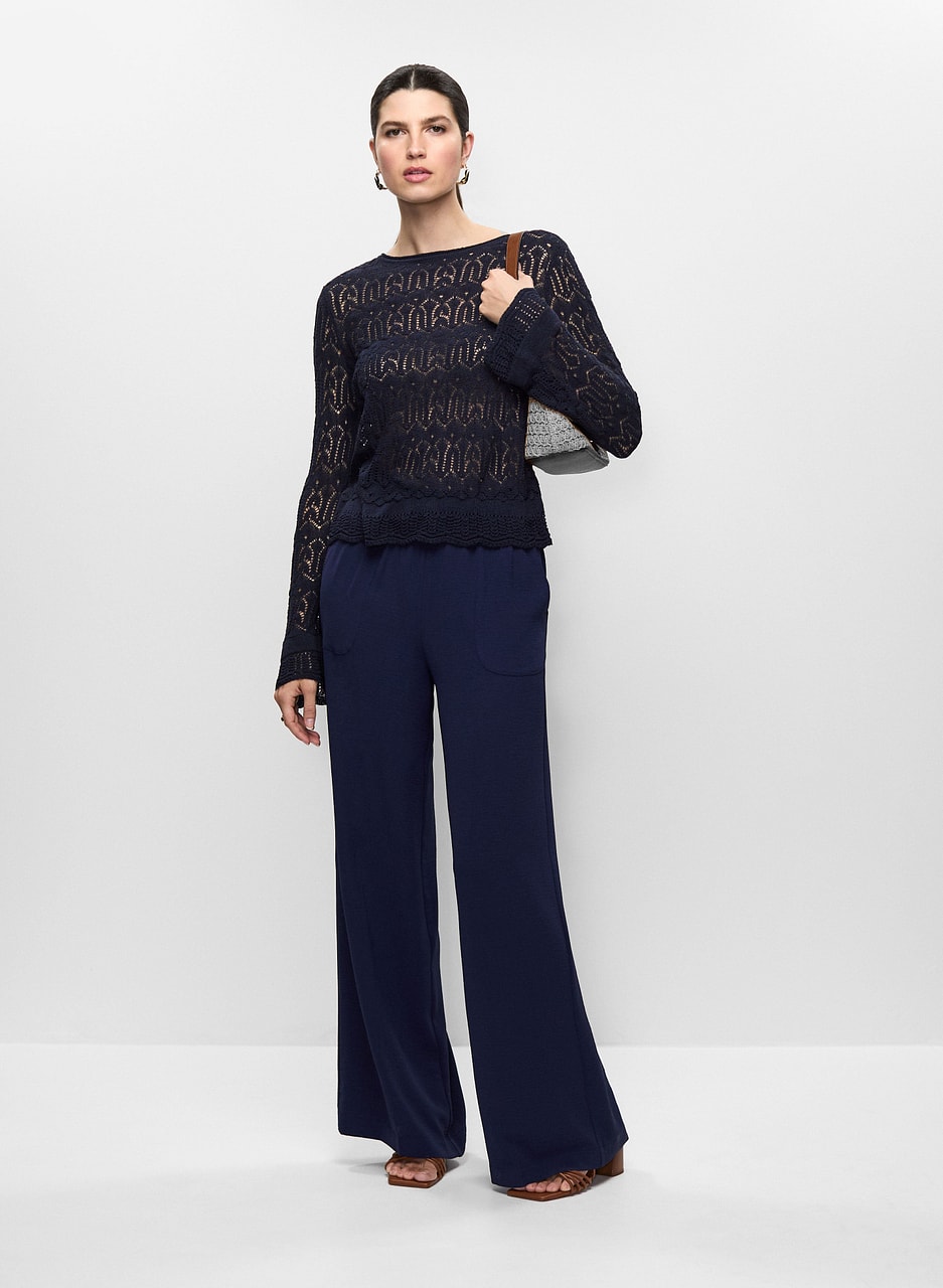 Shirred Waist Wide-Leg Pants