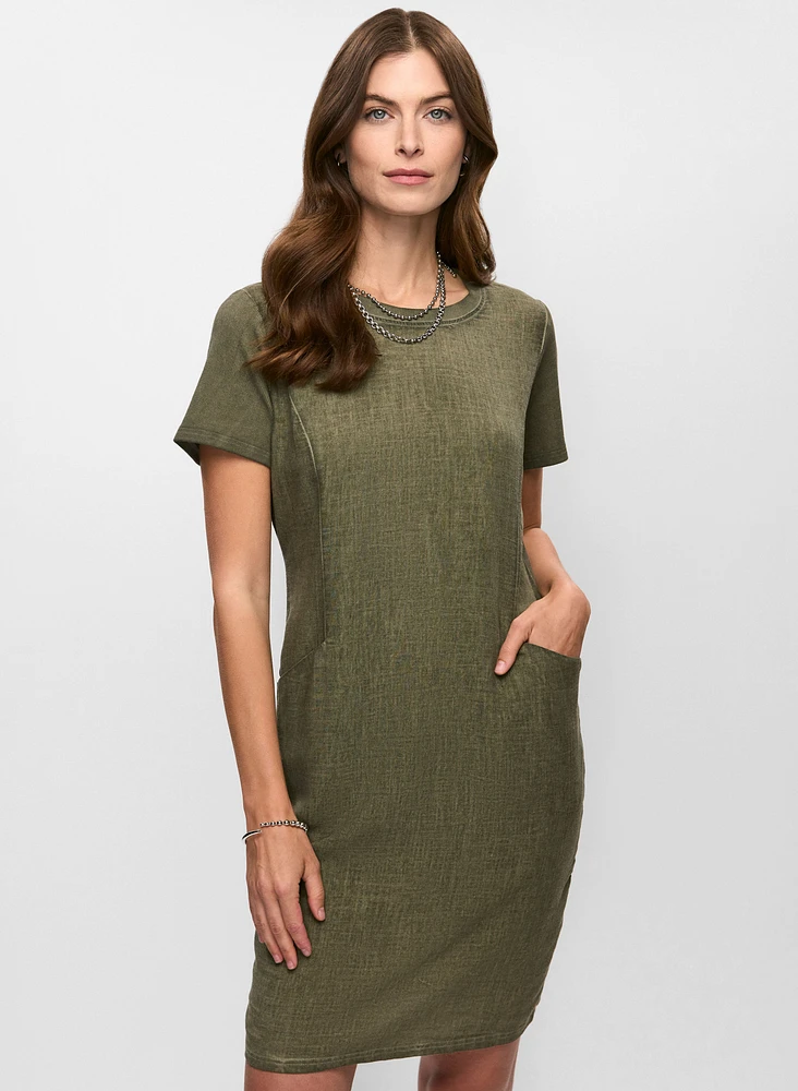 Short Sleeve Linen-Blend Dress