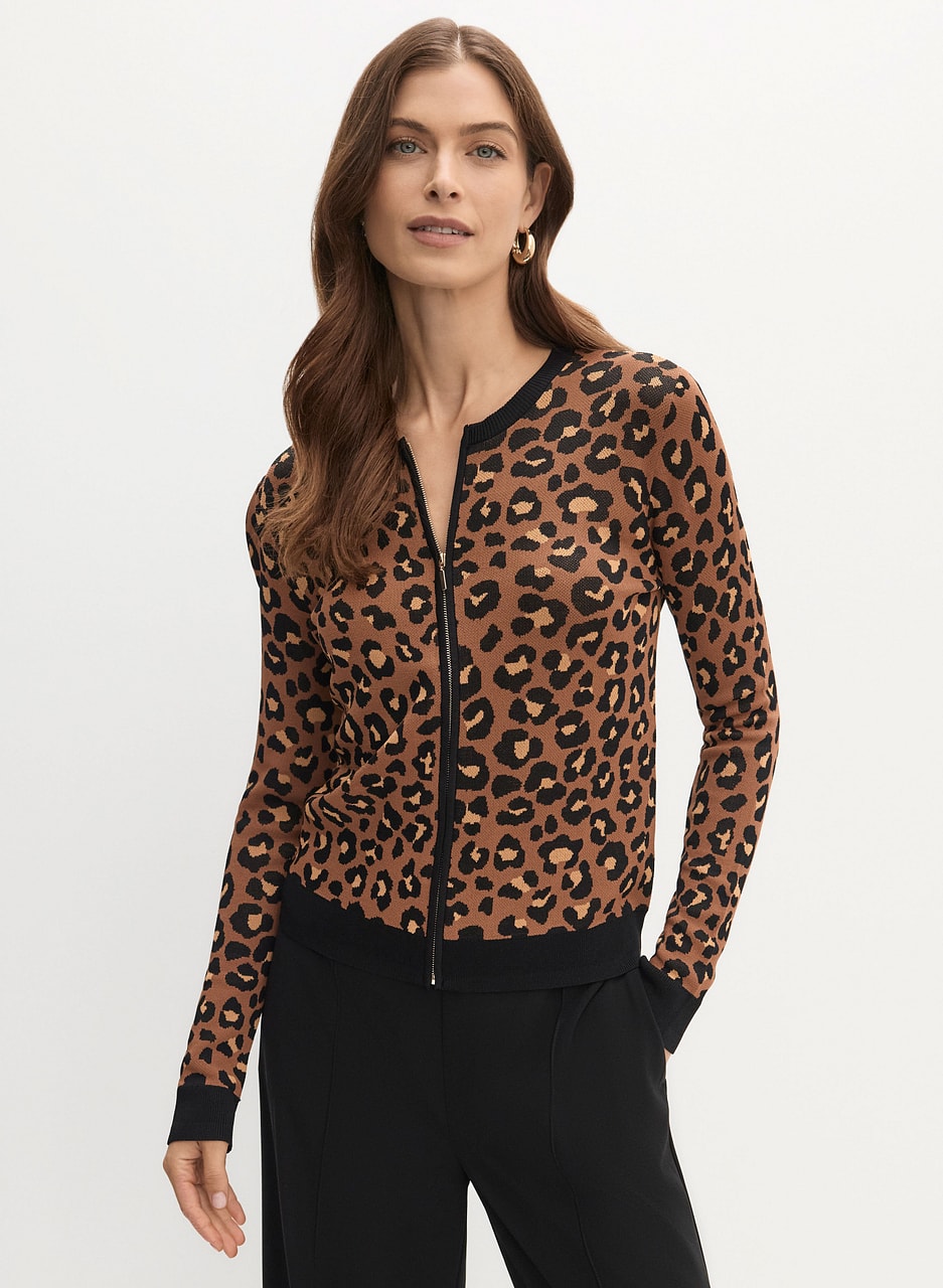 Zip Front Leopard Print Cardigan