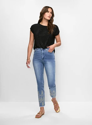 Short Sleeve Top & Embellished Jeans
