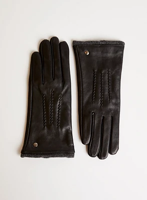 Stitch Detail Leather Gloves