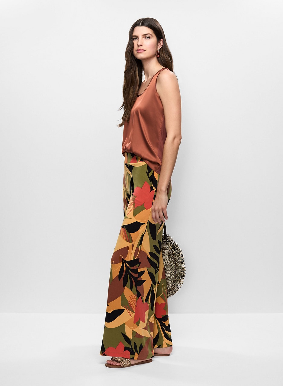 Tropical Print Flare Leg Pants