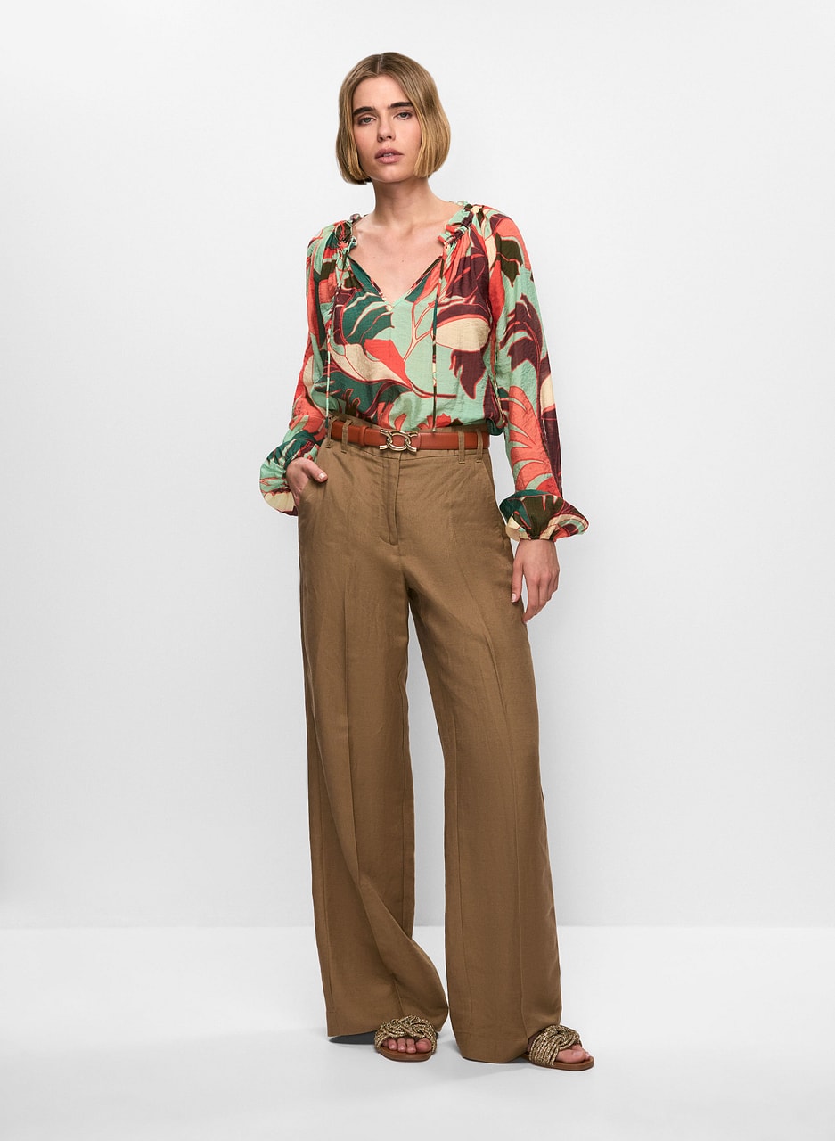 Geometric Print Blouse & Wide Leg Pants