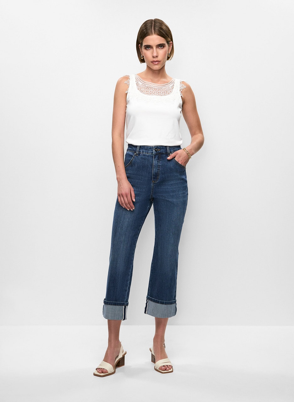 Lace Detail Top & Culotte Jeans