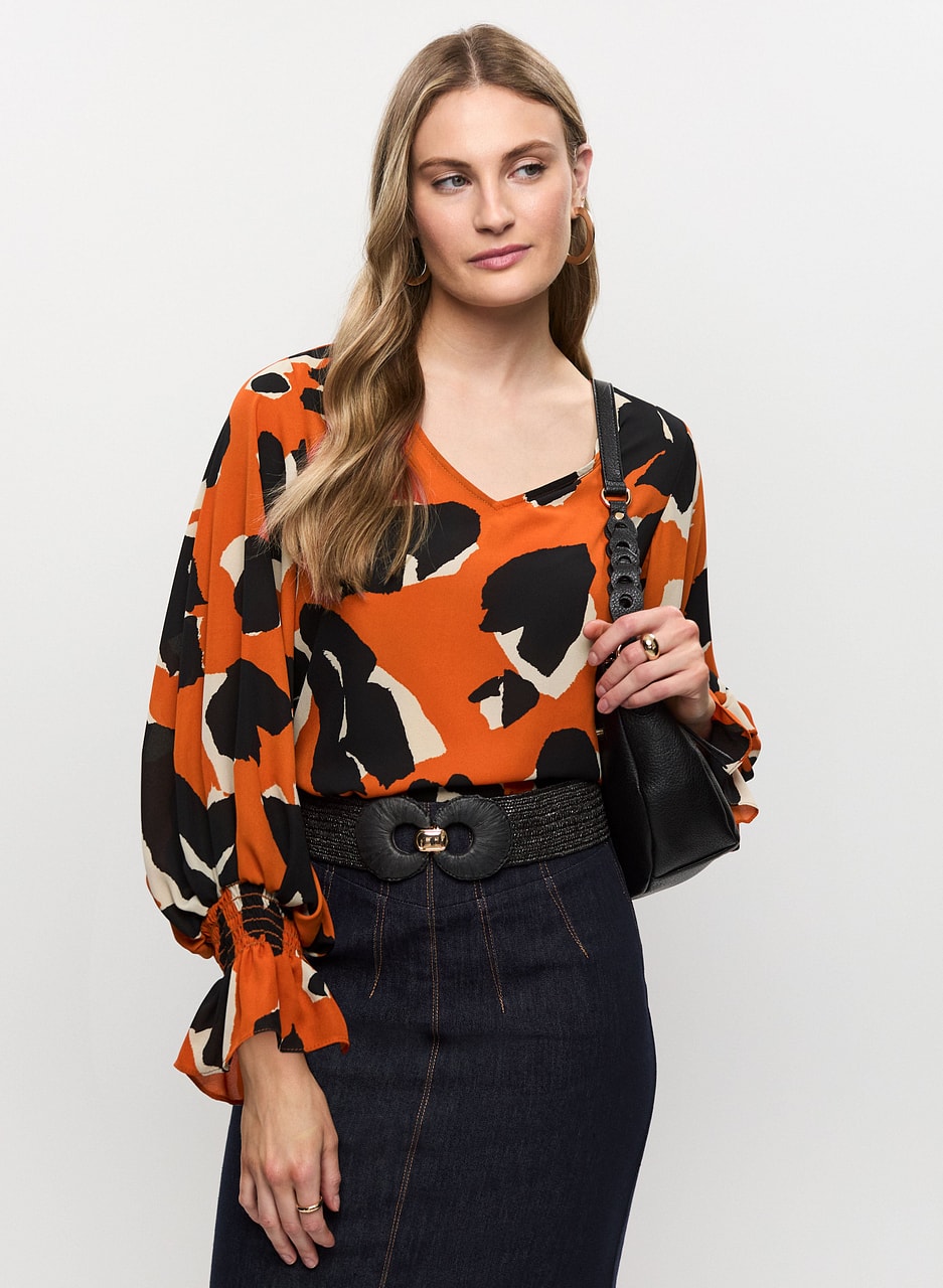 Joseph Ribkoff - Puff Sleeves Animal Print Blouse