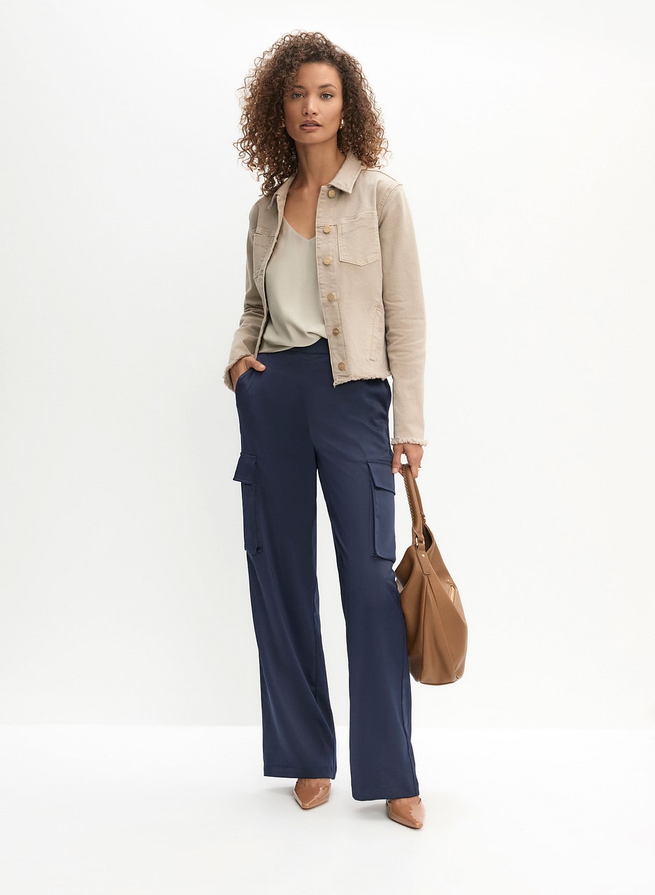 Satin Wide-Leg Cargo Pants