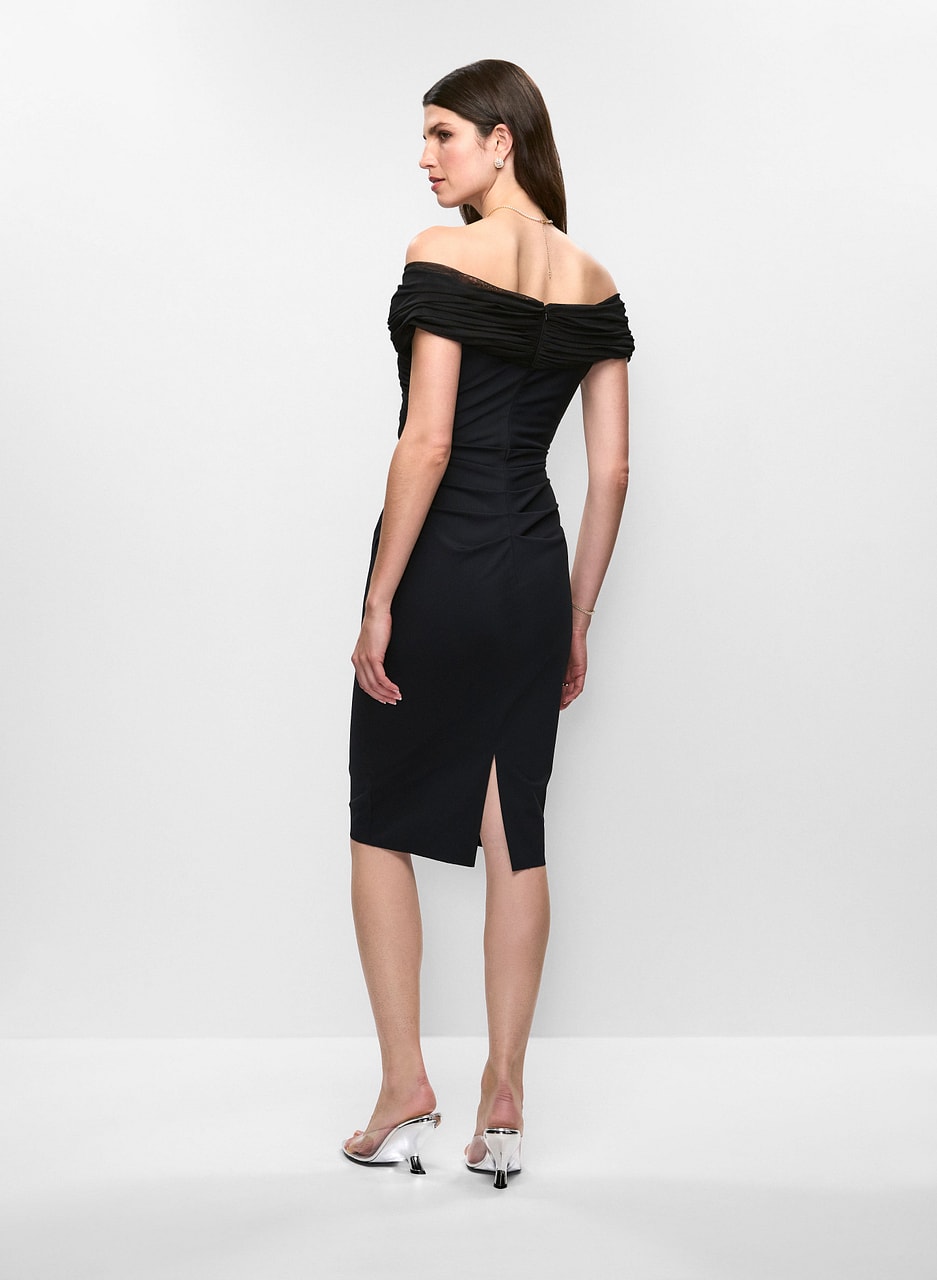 Betsy & Adam - Mesh Insert Off-the-Shoulder Dress