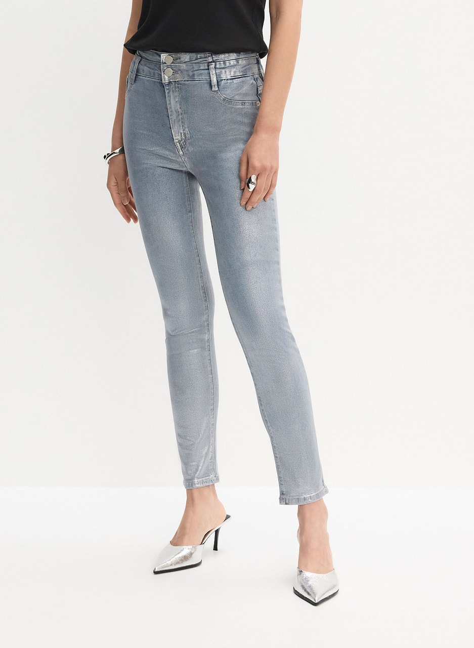 Metallic Slim-Leg Jeans