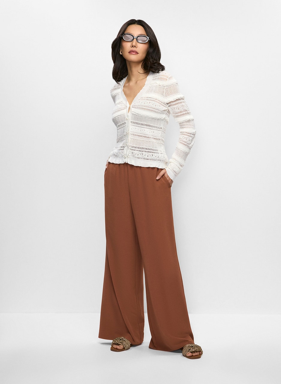 Ruffle Cardigan & Wide Leg Pants