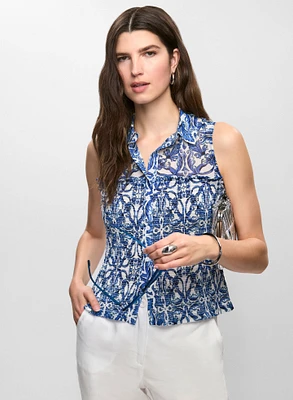 Abstract Print Button-Down Blouse