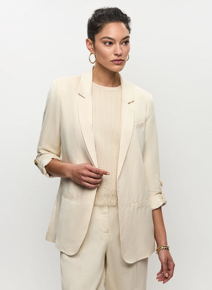 Linen-Blend Rolled Sleeve Blazer