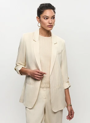 Linen-Blend Rolled Sleeve Blazer