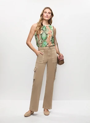 Mixed Snake Print Top & Wide Leg Cargo Jeans