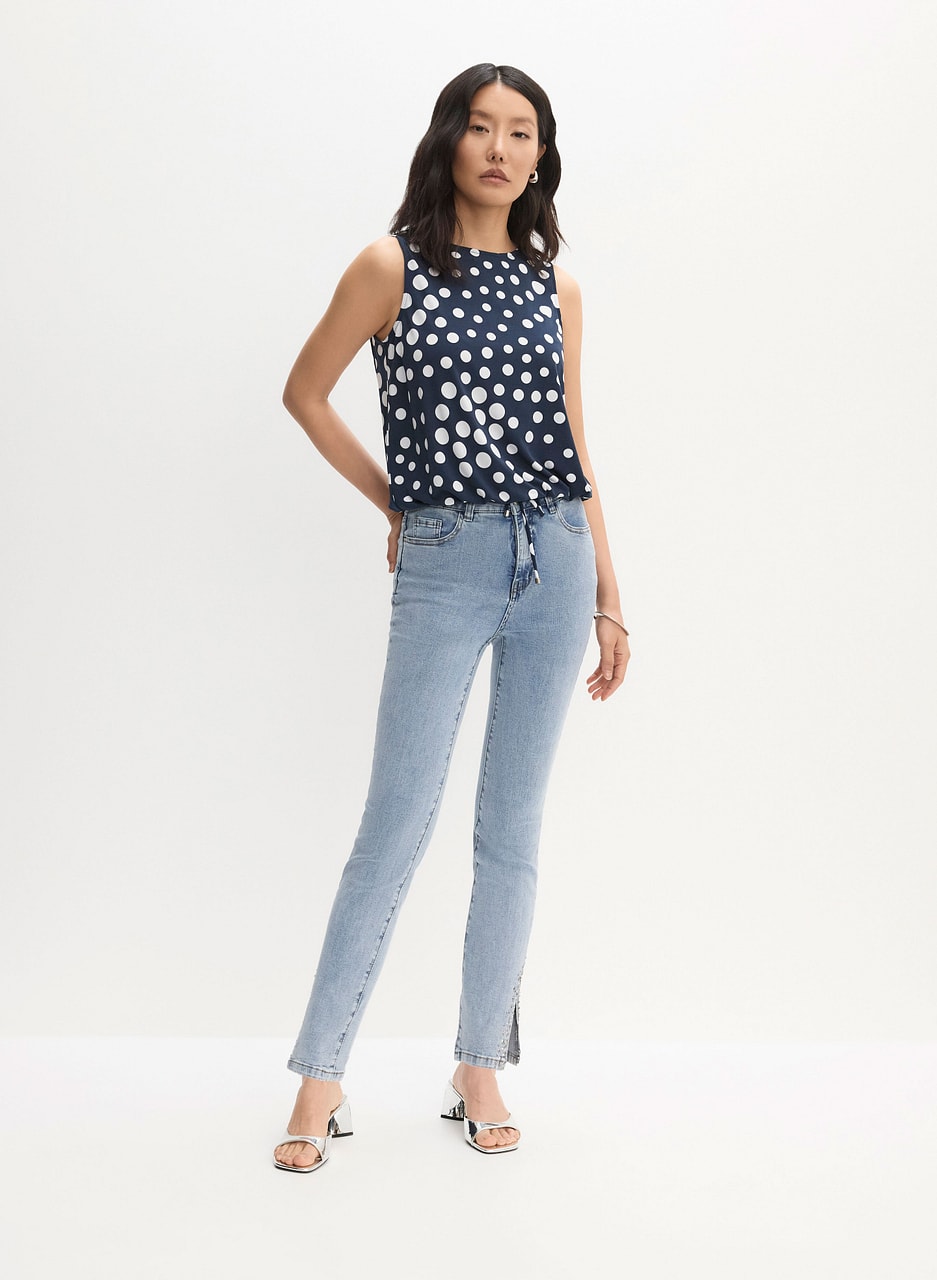 Polka Dot Top & Rhinestone Detail Jeans