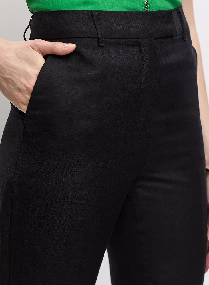 Linen-Blend Cropped Pants