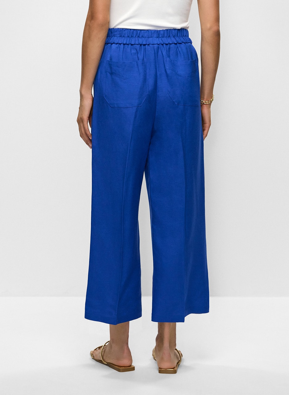 Pull-On Linen-Blend Culotte Pants