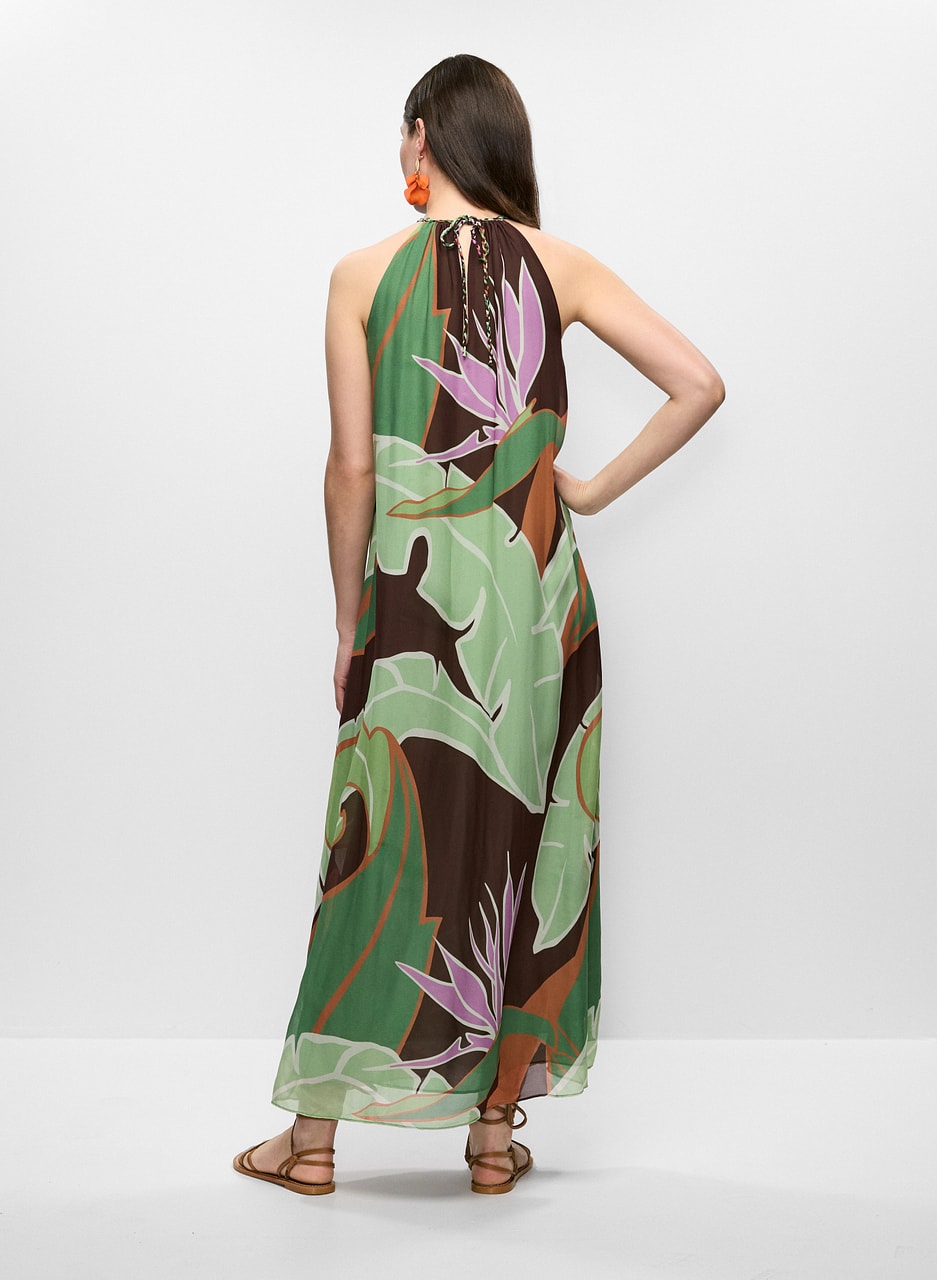 Graphic Palm Print Maxi Dress