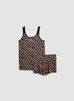 Leopard Print Heart Detail Pyjama Set