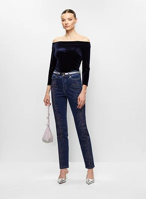 Off-the-Shoulder Top & Beaded Jeans