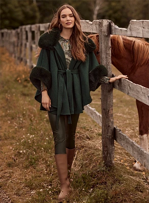 Belted Faux Fur Poncho
