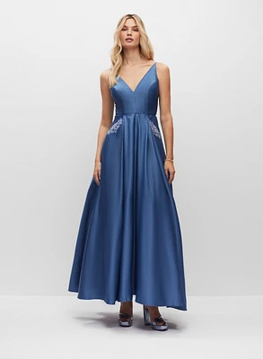 Appliqué Pocket Satin Ball Gown